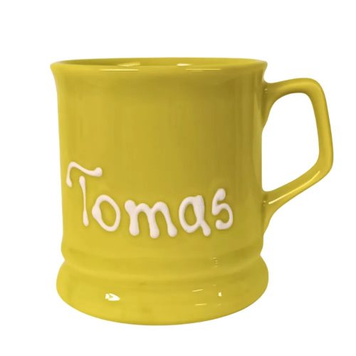 Neongrüne Tasse England mit Namensschriftzug