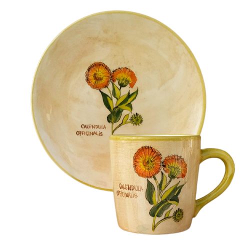 Tasse und Frühstücksteller Ringelblume