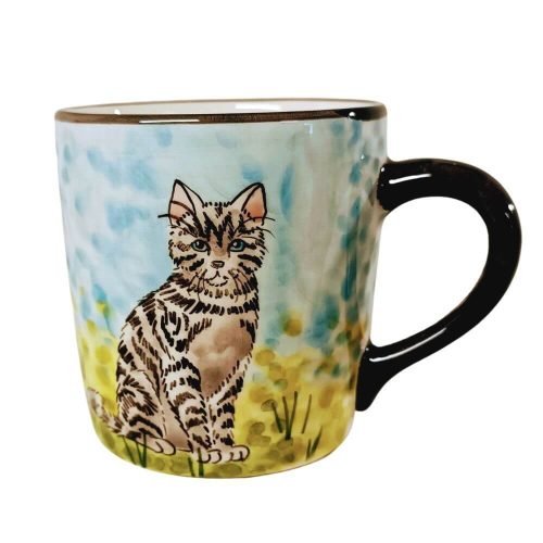 Handwerkliche gestreifte Tasse mit Katze 