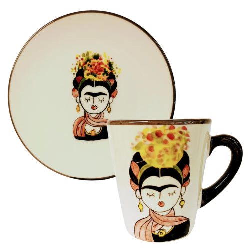 Tasse und Frühstücksteller Frida Kahlo