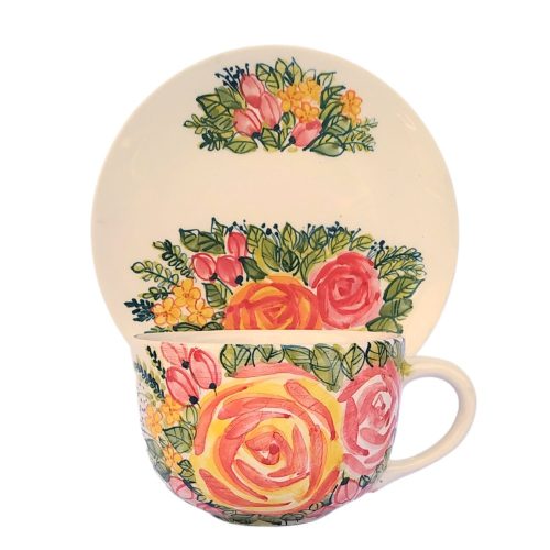 Jumbo Tasse und Frühstücksteller blume FL001