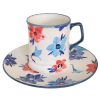 Tasse und Frühstücksteller blaue blumen