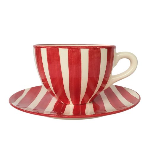 Jumbo tasse klein und Frühstücksteller rot/gestreift