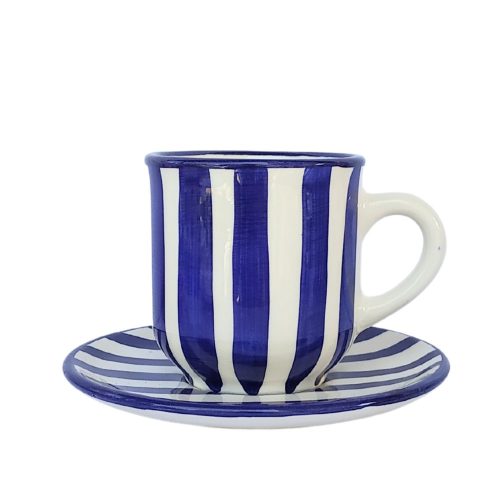 Kaffeetasse und kleiner Teller Blau/gestreift