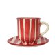 Kaffeetasse und kleiner Teller rot /gestreift