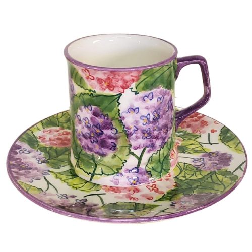 Tasse und frühstücksteller Hortensie