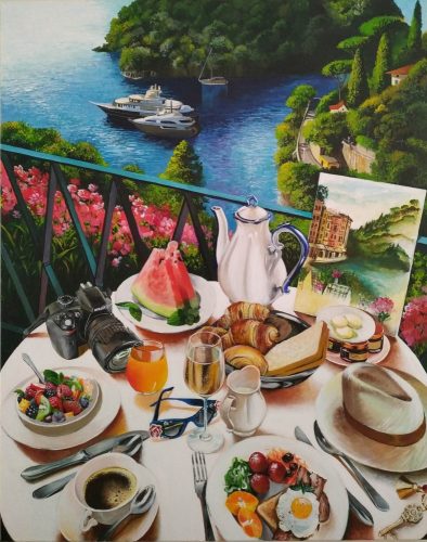 Sorgloser Morgen in Portofino - Gemälde auf Leinwand mit Acryl